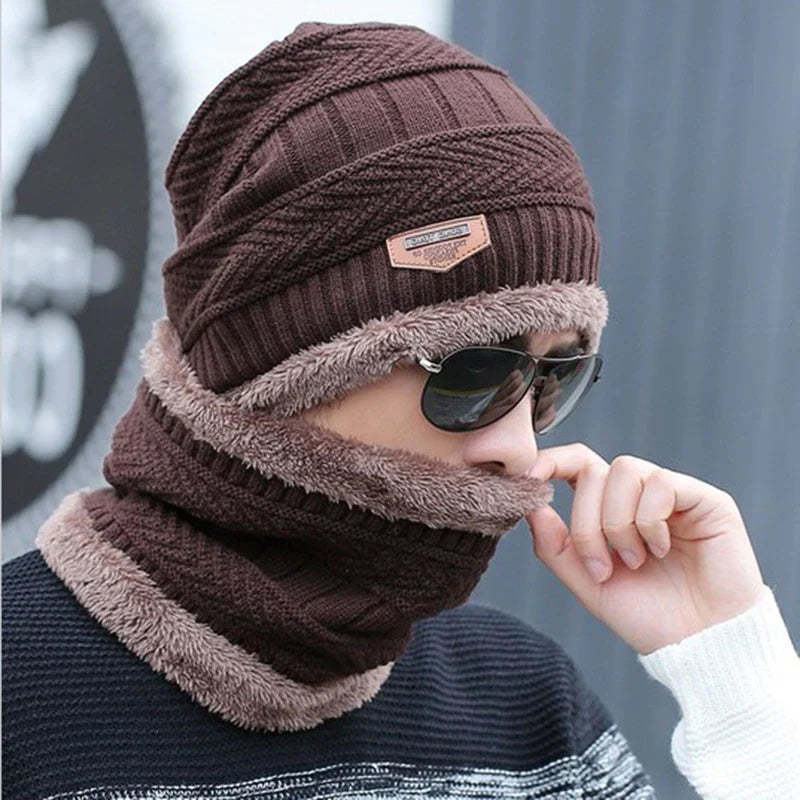 Wool Cap With Neck Warmer For Men Women