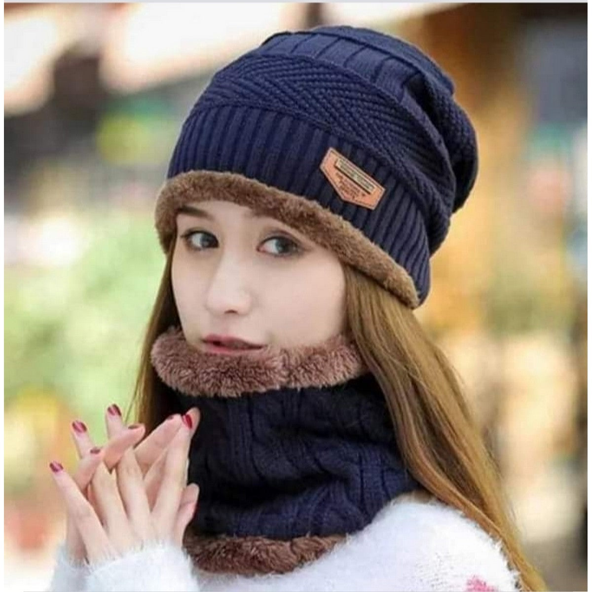 Wool Cap With Neck Warmer For Men Women