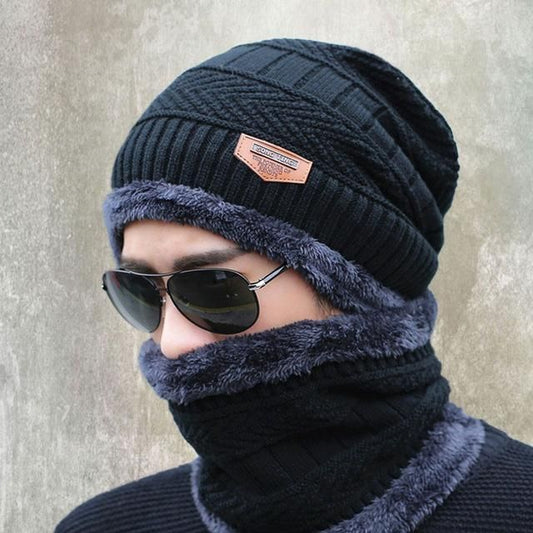 Wool Cap With Neck Warmer For Men Women